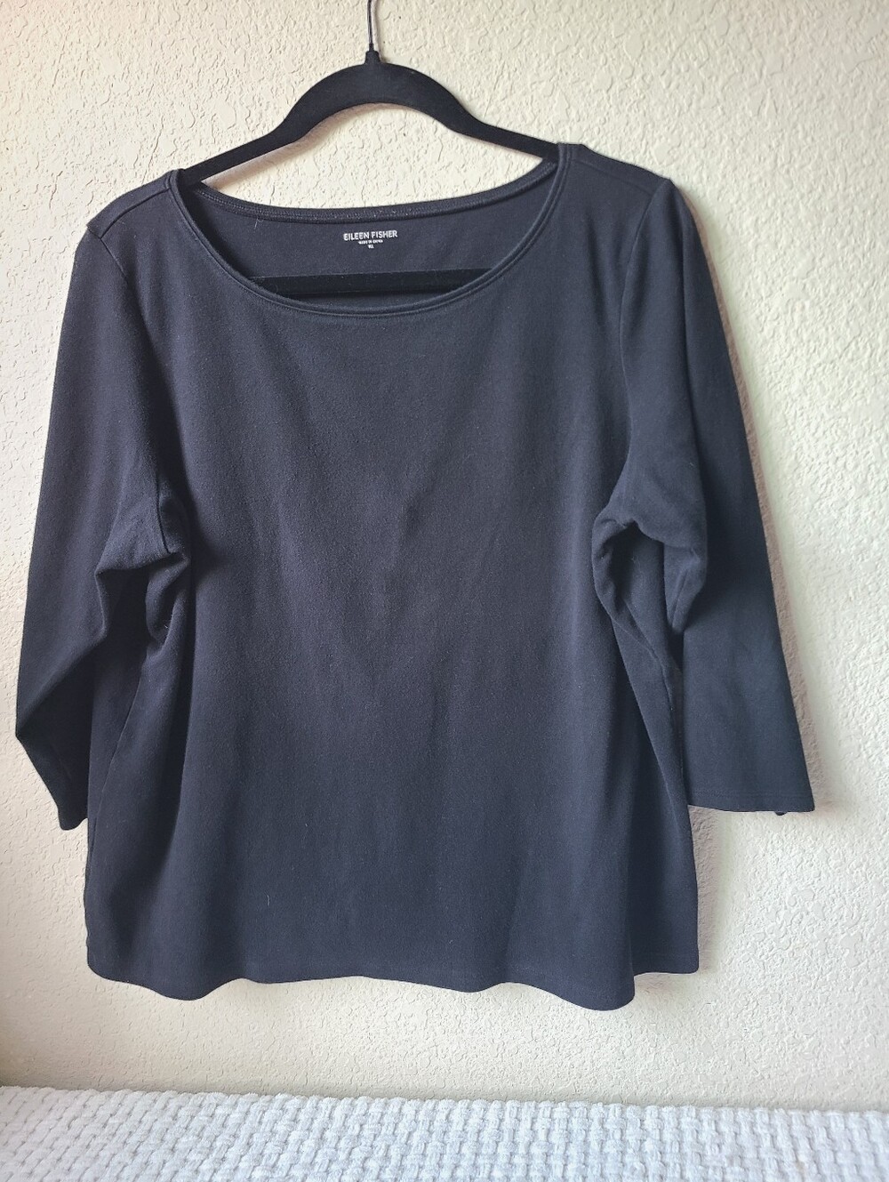 Eileen Fisher Black Scoop-Neck Long Sleeve Top Size XL
